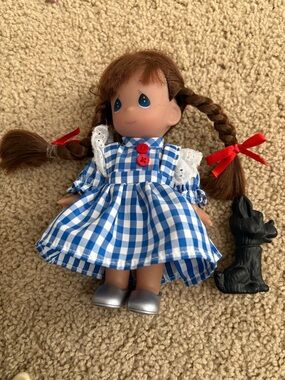 Precious Moments Blue Gingham Dress Doll with Red Ribbon Accents